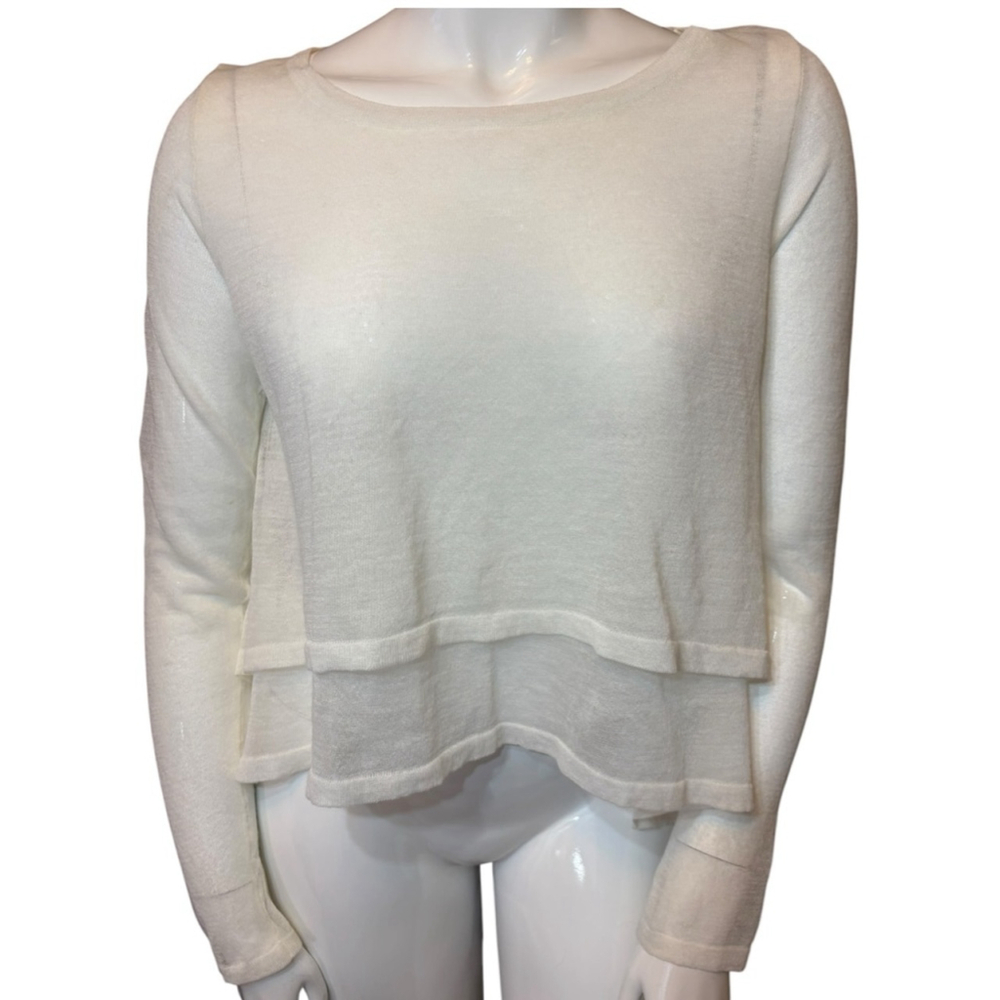 Sarah Pacini Sheer Ramie Knit Sweater, OS, Ivory Italy High Low Layered Gauze - Picture 3 of 15